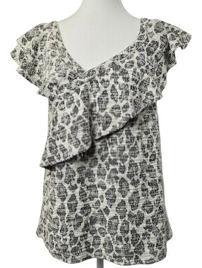Anthro Dolan Savannah Ruffle Top Leopard Print Textured Knit Asymmetrical Blouse